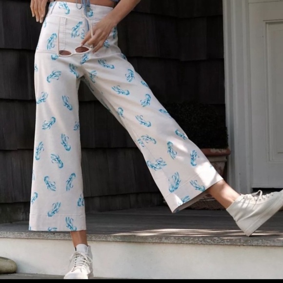Anthropologie Pants - Anthropologie Maeve Size 30 lobster White Pants with Blue Print